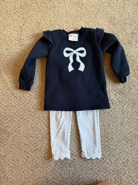 Navy Bow Sweatshirt & Light Blue Leggings Matching Set